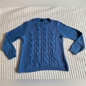 J Crew Cable Knit Crew Sweater Sky Blue 100% Cotton Chunky Size Medium